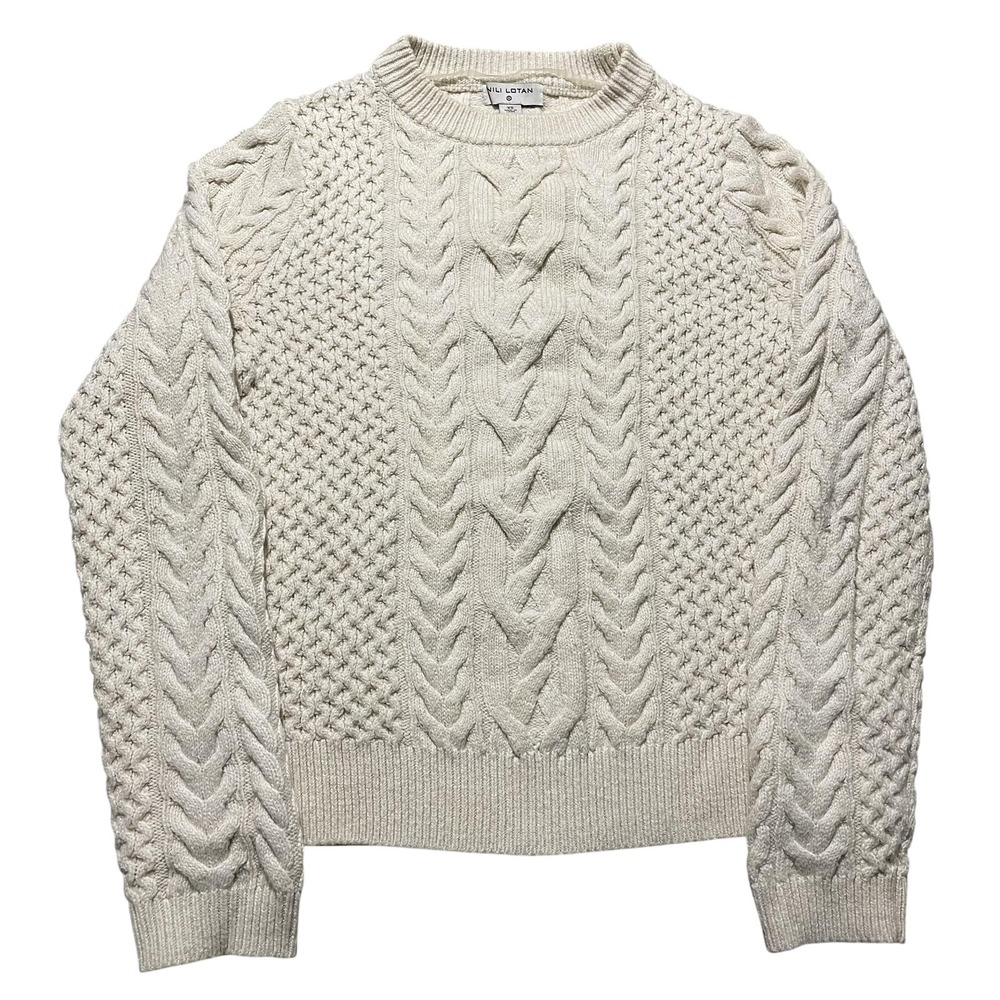 Nili Lotan Sweater Womens XS‎ White Cable Knit Wool Blend Crewneck Pullover